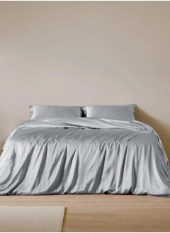 LUNA Home Silky satin king size 6-piece bedding set, silver color.  - Image 1