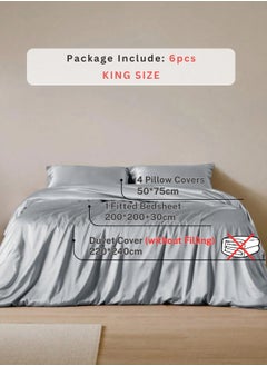 LUNA Home Silky satin king size 6-piece bedding set, silver color.  - Image 2