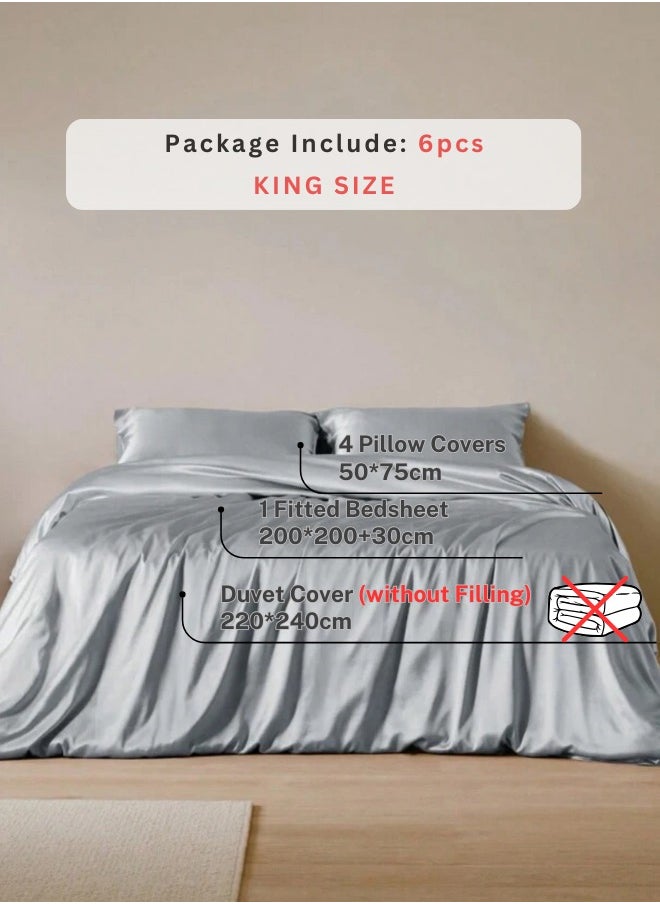 LUNA Home Silky satin king size 6-piece bedding set, silver color.  - Image 2