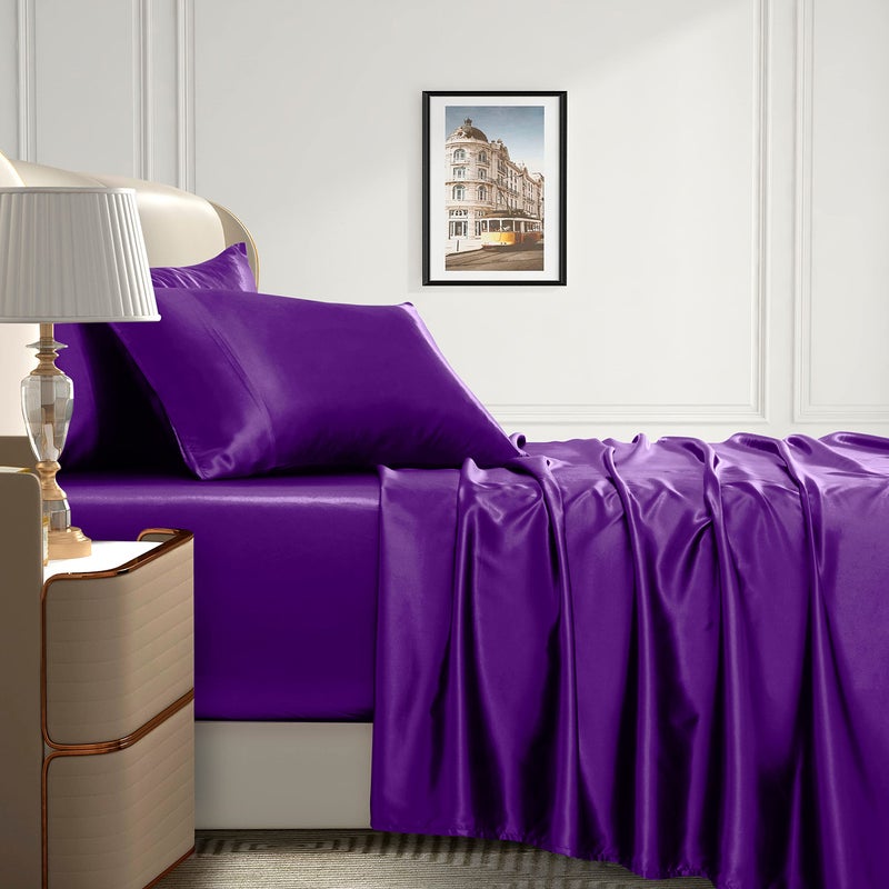 Homiest 4pcs Extra Deep Pocket Satin Sheets Queen Size Bed Set  18-24 Inch Deep Pocket Bed Sheets Purple Satin Sheet Set  Silky Satin Bedding Set Luxury Fitted Sheet Set Fits Ultra Deep Mattress - Image 3