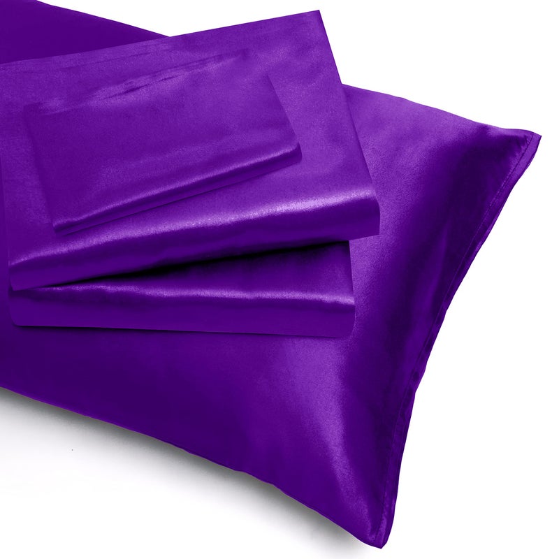 Homiest 4pcs Extra Deep Pocket Satin Sheets Queen Size Bed Set  18-24 Inch Deep Pocket Bed Sheets Purple Satin Sheet Set  Silky Satin Bedding Set Luxury Fitted Sheet Set Fits Ultra Deep Mattress - Image 5