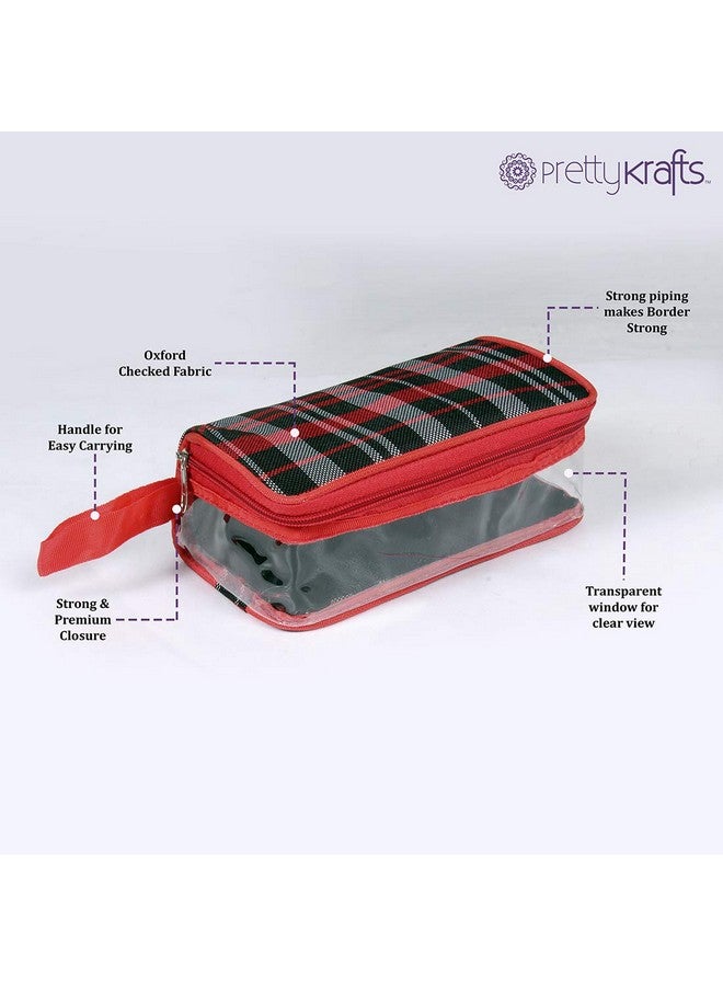 PrettyKrafts Vanity Box - Transparent Multipurpose Makeup Cosmetics Bag (Set of 4 pcs), Red Checks - Image 4