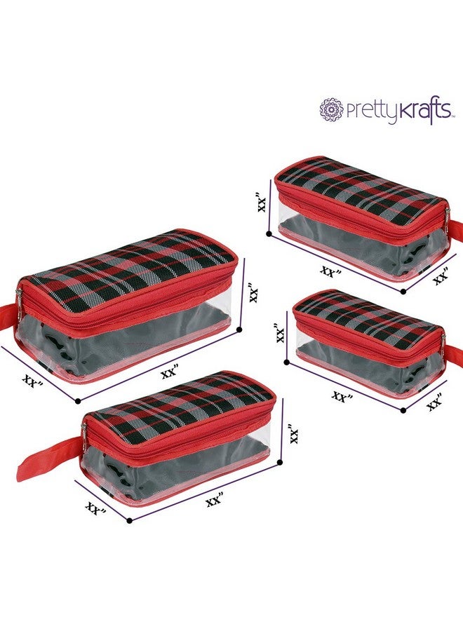 PrettyKrafts Vanity Box - Transparent Multipurpose Makeup Cosmetics Bag (Set of 4 pcs), Red Checks - Image 3