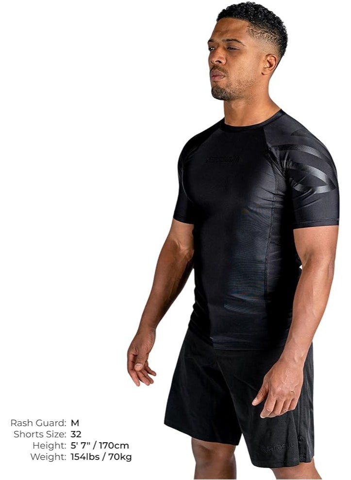 Sanabul  Sanabul Essential Short Sleeve Compression Shirt for Men | MMA Wrestling Jiu Jitsu BJJ Base Layer Rash Guard | Workout Men's Compression Shirt (Small, All Black)  - Image 2
