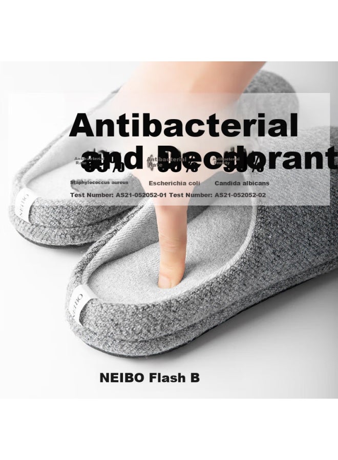 Neibo Latex Cotton Slippers Men Winter Oversized Women Indoor Home Shoes Anti-slip Anti-odor Rubber Soft Bottom Wool Grey Size 40 - Image 1