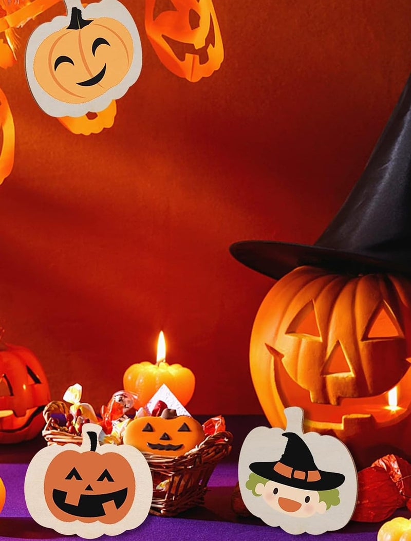 Daisy Crafts Natural Wood Unpainted Halloween Arts and Crafts Cutout - Pumpkin - 4 Count - Image 3