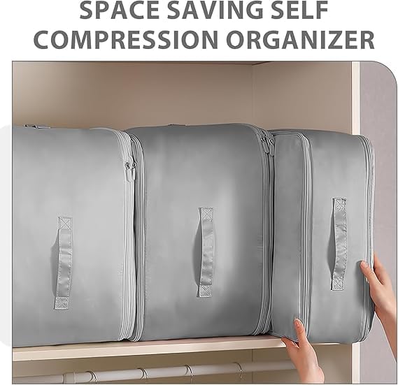 ABUDIT Ultra Space Saving Self Compression Organizer Heavy Duty Moving Bags Storage Tote for Space Saving Self Compression Moving Organizer Bags for Comforters Clothes Blankets - Image 5