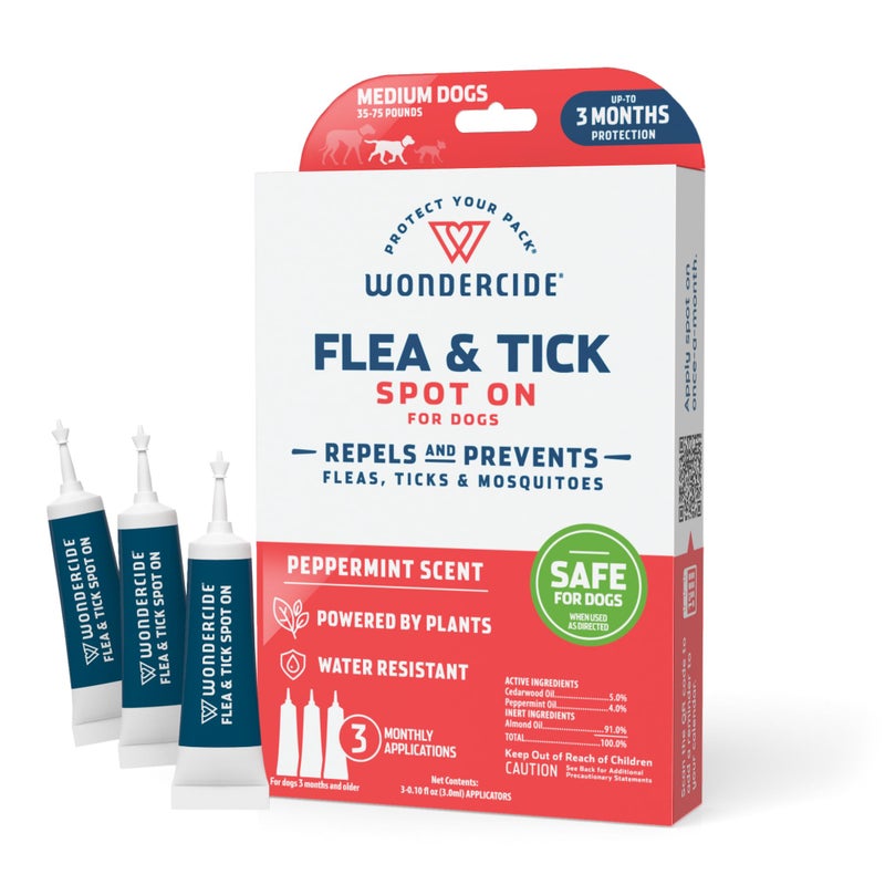 Wondercide - Flea & Tick Dog Spot On - Flea, Tick, and Mosquito Repellent, Prevention for Dogs with Natural Essential Oils - Up to 3 Months Protection - Medium 3 Tubes of 0.10 oz - Image 1