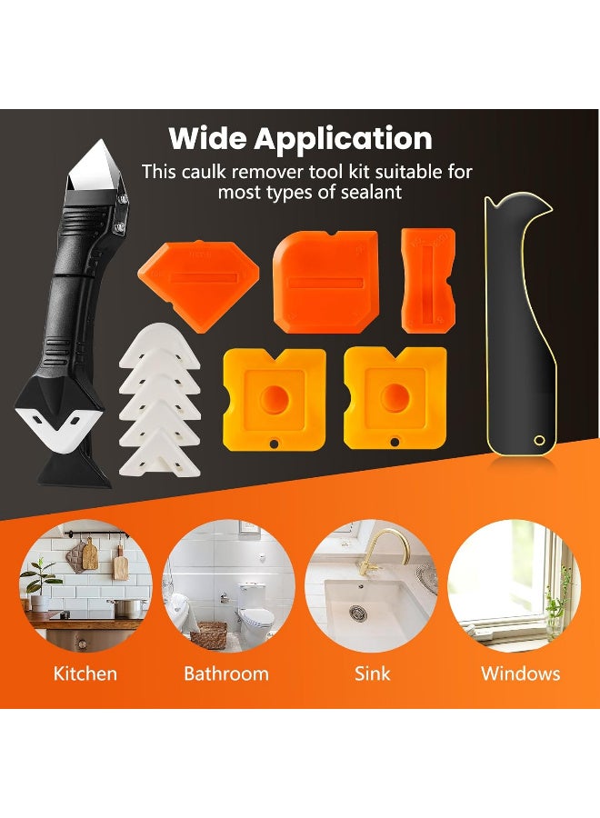 Bincoo Caulking Tool 3 in 1 Silicone Caulking Tools, Glass Glue Angle Scraper, Caulking Nozzle Applicator Finishing Tool Set Kit Sealant Caulk Grout Remover Scraper, 12pack - Image 5