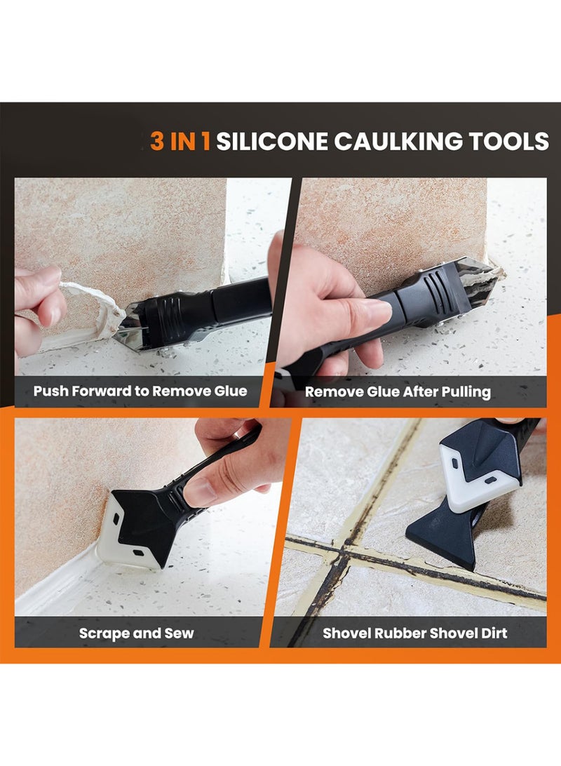 Bincoo Caulking Tool 3 in 1 Silicone Caulking Tools, Glass Glue Angle Scraper, Caulking Nozzle Applicator Finishing Tool Set Kit Sealant Caulk Grout Remover Scraper, 12pack - Image 3