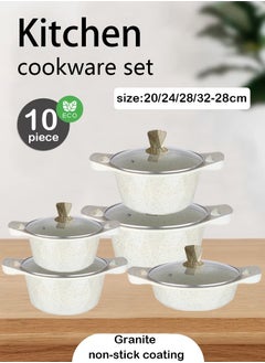 X spring 10-Piece Kitchen Cookware set, Casserole Set And Frying Pan With Non Stick Cookware sets ,Finish Glass lid PFOA-Free  20-24-28-32 cm (Deep Stockpot) + 28 cm (deep Frying Pan)（White）  - Image 1
