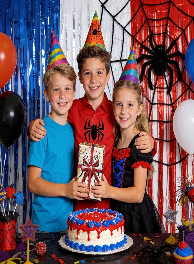 Pineraap 6 Rolls 30 Yards Spider Grosgrain Ribbon 3/8" Red Blue Black Spider Web Craft Ribbon Comic Hero Theme Ribbon for Gift Wrapping Birthday Party Baby Shower Decorations Supplies - Image 4