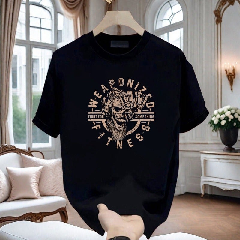Summer Heavyweight Pure Cotton Trendy Brand Letter Print T-Shirt Men'S Short-Sleeved Loose Casual High Street Trendy Slim New Ins - Image 1