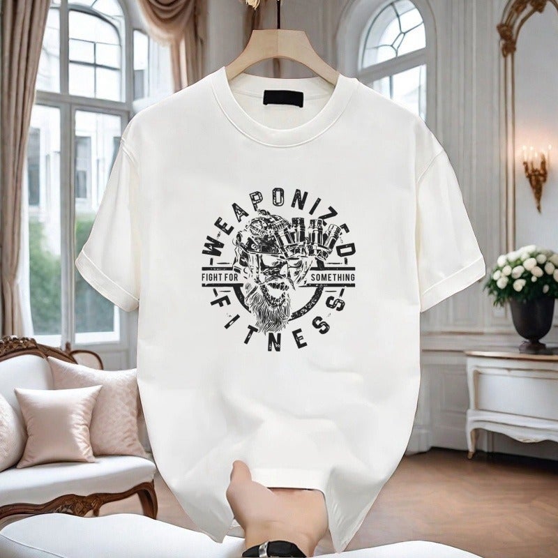 Summer Heavyweight Pure Cotton Trendy Brand Letter Print T-Shirt Men'S Short-Sleeved Loose Casual High Street Trendy Slim New Ins - Image 2