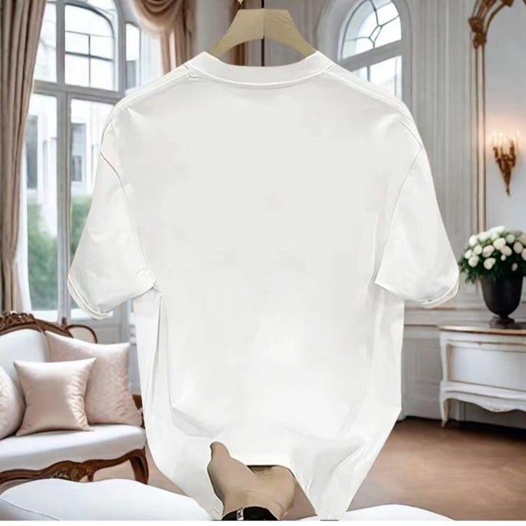 Summer Heavyweight Pure Cotton Trendy Brand Letter Print T-Shirt Men'S Short-Sleeved Loose Casual High Street Trendy Slim New Ins - Image 3