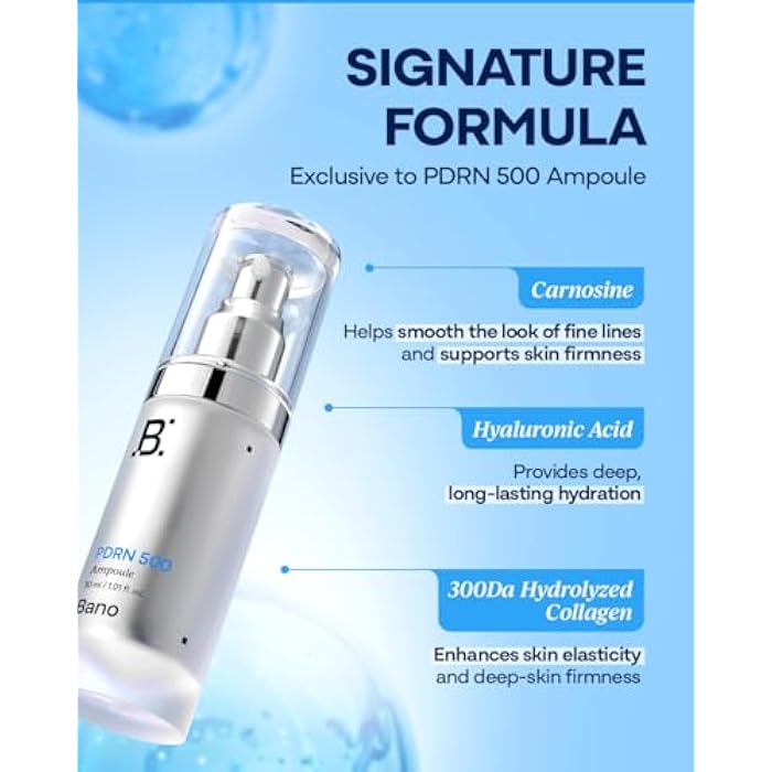 BANO PDRN 500 Ampoule – Firming & Hydrating Serum with PDRN, Peptides, Collagen & Hyaluronic Acid | Korean Skincare for Sensitive Skin | Fragrance-Free | 1.01 fl oz - Image 5