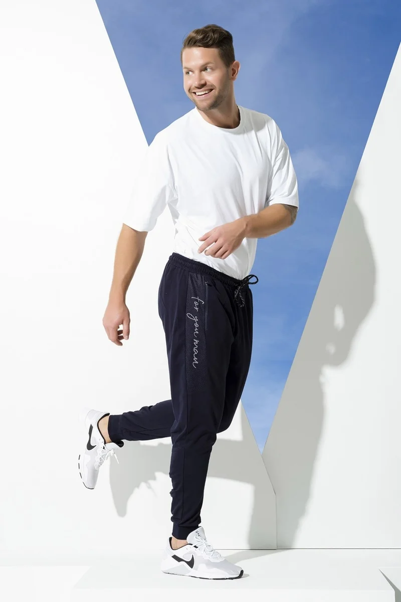 فور يو مان 2-Piece Cotton Mesh Detail T-shirt Navy Blue Joger Suit S27158