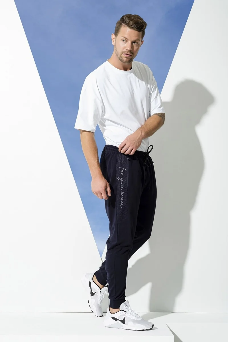 فور يو مان 2-Piece Cotton Mesh Detail T-shirt Navy Blue Joger Suit S27158