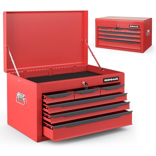 Goplus Tool Box, 24” Steel Tool Chest w/6 Drawers, Top Tool Tray,Automatic Lock, Protective Liners, Handle, Smooth Ball Bearing Sides, Portable Tool Storage Organizer, Toolbox for Garage Workshop - Image 1