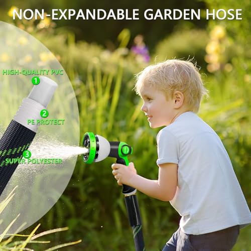Junredy Garden Hose 25 FT NONEXPANDABLE HeavyDuty Flexible Lightweight Water Hose with 10Function Nozzle NoKink LeakProof Super Fabric Solid Fittings for Lawn Car Outdoor Black Green - Image 3