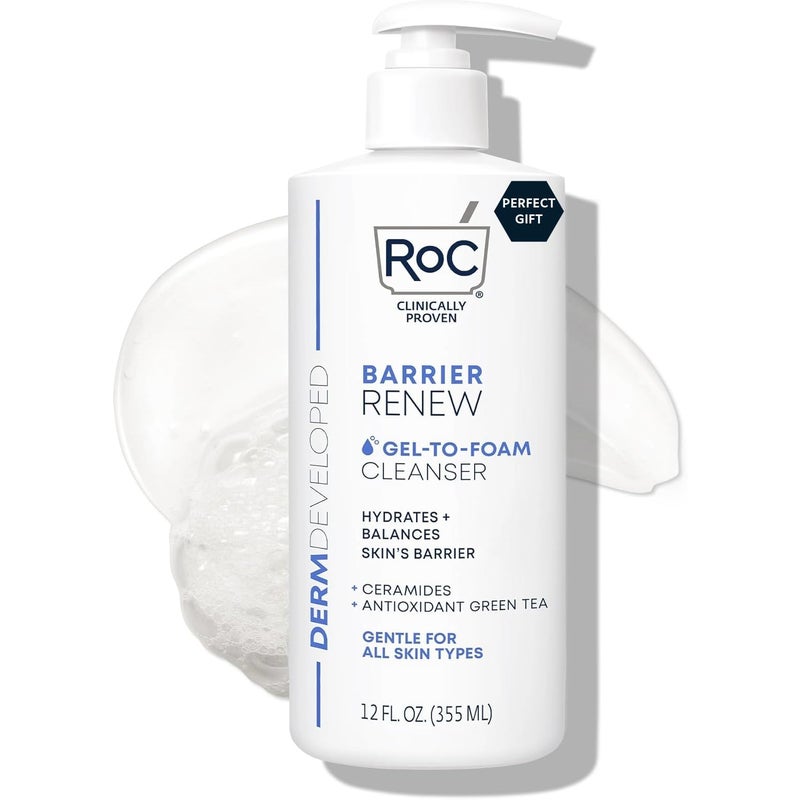 RoC Barrier Renew Gel to Foam Non Drying Foaming Facial Cleanser to Hydrate Skin, facial cleanser for sensitive skin, 12 Ounces - Image 1