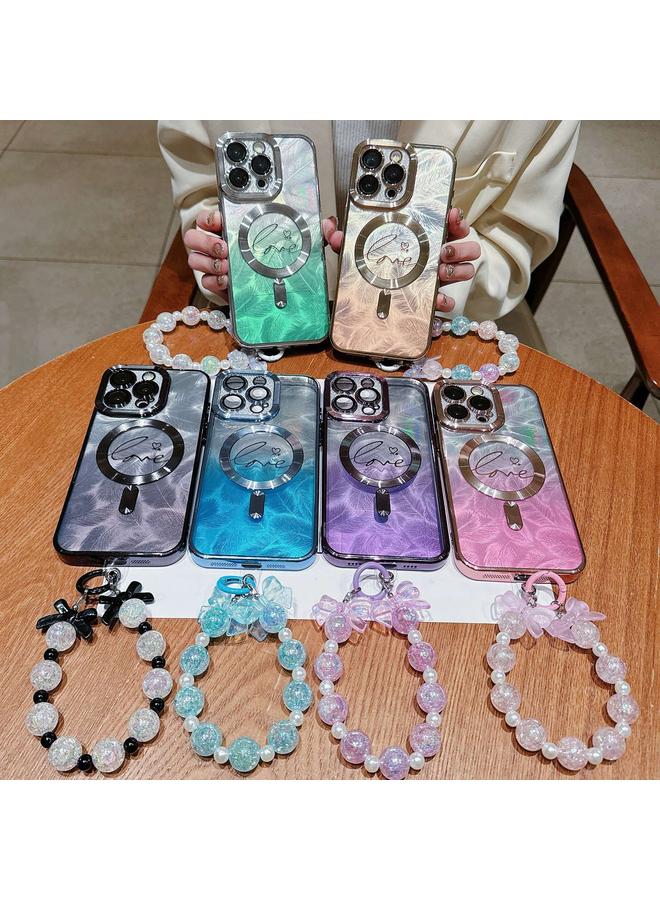 Zaboon Case For iPhone 11 Pro Max Dual-Love Feather Gradient Glitter Bracelets Magsafe TPU Phone Case - Image 3