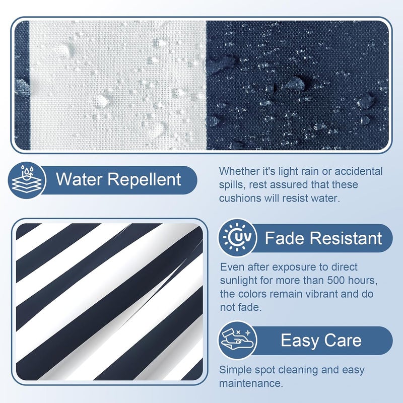 LVTXIII Outdoor Chair Cushions 18.5x16x3 Inch, Square Water-Repellent Patio Seat Cushions with Ties & Hidden Zipper, 2 Pack Thick Foam Chair Pads for Garden Furniture, Cabana Navy - Image 5