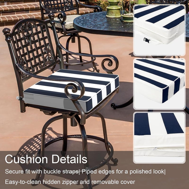 LVTXIII Outdoor Chair Cushions 18.5x16x3 Inch, Square Water-Repellent Patio Seat Cushions with Ties & Hidden Zipper, 2 Pack Thick Foam Chair Pads for Garden Furniture, Cabana Navy - Image 4