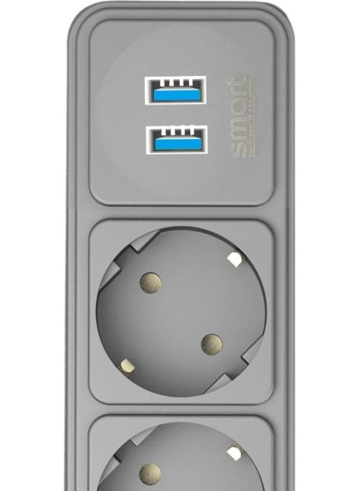 Techmaster 2 USB Current Child Protected 4 Way Socket 2 mt Gray  - Image 2