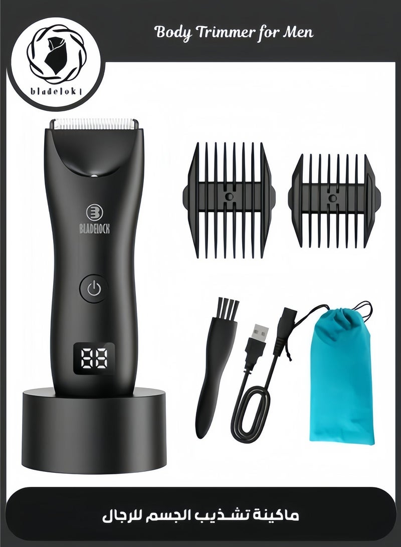 BLADELOCK 2-in-1 Full Body & Beard Trimmer, IPX7 Waterproof Rechargeable Cordless Electric Trimmer with LED Light & Ceramic Blades for Men, Grooming Kit, Manscaping, Safe & Painless Design, Black - Image 1