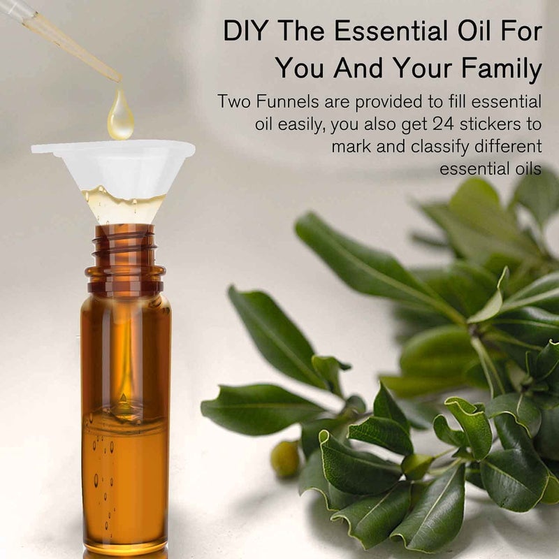 PrettyCare 4 Pack 10 ml Amber Glass Roller Bottles for Essential Oil with Stainless Steel Roller Ball - Refillable Leak-proof Empty Roll on Bottles with Black Caps for Travel, Perfume,Lab - Image 4