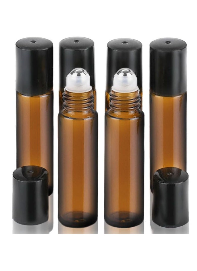 PrettyCare PrettyCare Roller Bottles For Oils 10 ml (Amber Glass, 24 Pack, 1 Extra Stainless Steel Balls, 12 Labels, 1 Opener, 1 Funnels Essential Oil Roller Bottles, Roller on Bottles  - Image 1