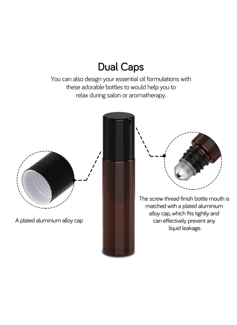 PrettyCare PrettyCare Roller Bottles For Oils 10 ml (Amber Glass, 24 Pack, 1 Extra Stainless Steel Balls, 12 Labels, 1 Opener, 1 Funnels Essential Oil Roller Bottles, Roller on Bottles  - Image 2
