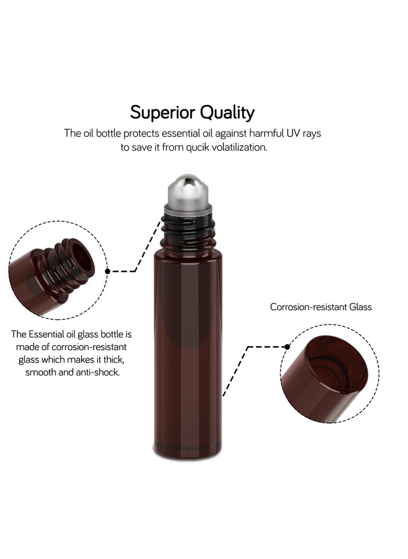 PrettyCare PrettyCare Roller Bottles For Oils 10 ml (Amber Glass, 24 Pack, 1 Extra Stainless Steel Balls, 12 Labels, 1 Opener, 1 Funnels Essential Oil Roller Bottles, Roller on Bottles  - Image 3
