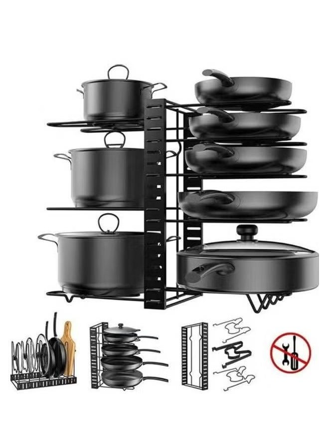 Multi-layer adjustable pot and bowl rack organizer, large-capacity pot lid rack and pot rack for kitchen cabinets and counters - Image 2