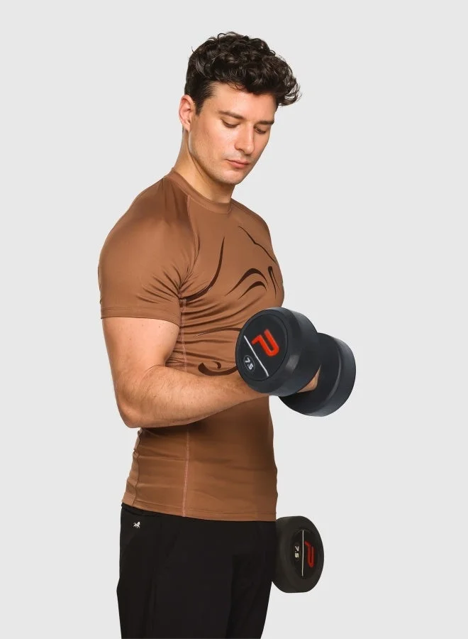 Musclemind Brown Half Sleeve Compression T-Shirt for Men | Best Price UAE