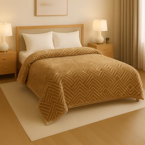 Nivasam Kreta Premium Double Bed Mink Blanket – 2.5 kg – Ultra Soft, Cozy & Warm Winter Blanket (Solid Camel) - Image 1
