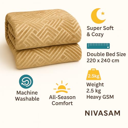 Nivasam Kreta Premium Double Bed Mink Blanket – 2.5 kg – Ultra Soft, Cozy & Warm Winter Blanket (Solid Camel) - Image 3