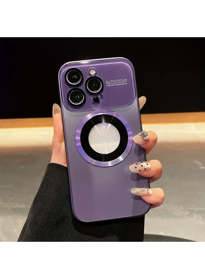 Purple Luxury Glass Camera Lens Case for iPhone 15 Plus Magnetic Charging Shockproof Hard Back - Image 4