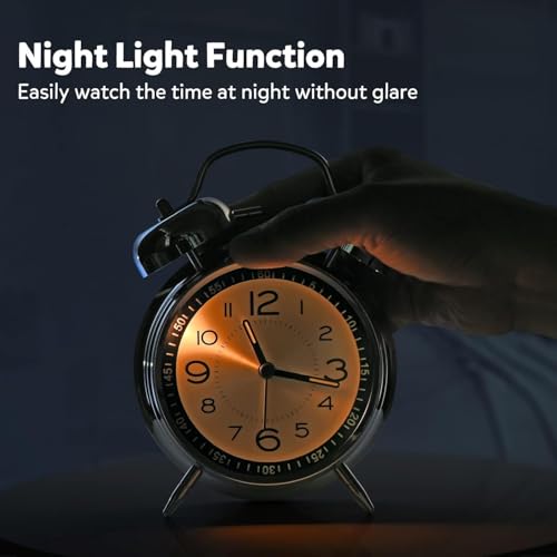 HOME SKILL ®Analog Alarm Clock for Heavy Sleepers Loud Clock for Adults, Metal 4 Inches Twin Bell Table Clock with Backlight Alarm Clocks for Students Decoration Bedroom/Office (Metal Silver) - Image 5