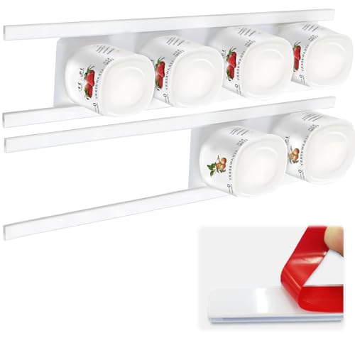 FUYITE 4 Pack Yogurt Organizer for Fridge, Yogurt Fridge Holder, Yogurt Holder with Adhesive Tapes for 3.75 Inch Yogurt, Yogurt Holder Tapes for Greek and Vegan Yogurt - Image 1