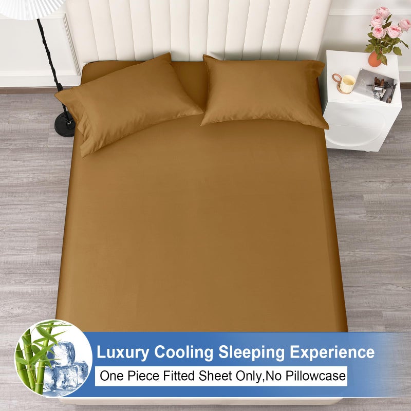 PHF PHF 100% Rayon Derived from Bamboo Cooling Fitted Sheet King Size for Hot Sleeper 16"" Deep Pocket 2.5cm Wider Strong Elastic Easy Fit Breathable Silky Smooth Soft 78""x 80"" Camel No Pillowcases  - Image 3