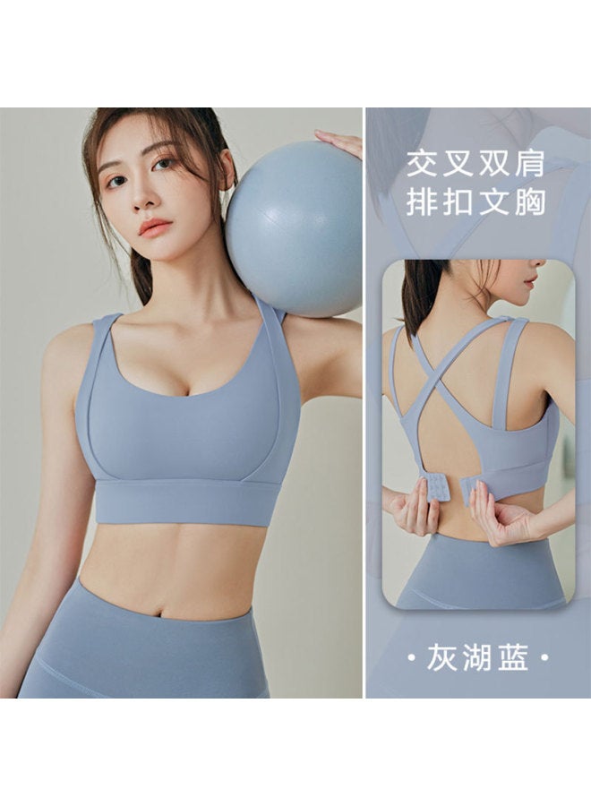 Peach Fixed Double Shoulder Strap Sports Bra Double-layer Push-up Breast-revealing High-strength Shock-proof Fitness Body-shaping Intimates For Women