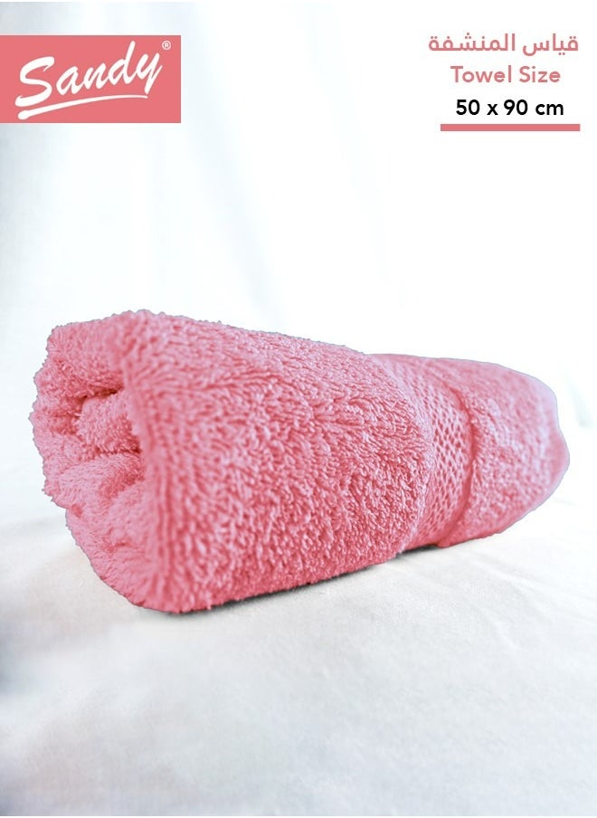 Sandy SANDY 100% Cotton Luxury Bath Towel for Hair, Hand and Face, 600 GSM Made in Egypt, Ideal for Daily Use, High Absorbent and Super Soft 90x50 cm, Pink  - Image 1