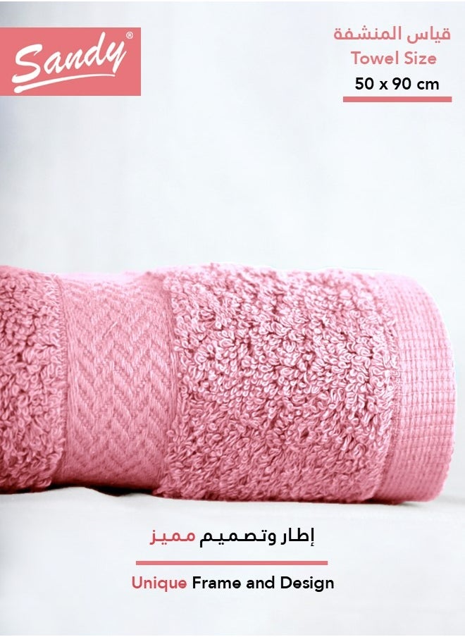 Sandy SANDY 100% Cotton Luxury Bath Towel for Hair, Hand and Face, 600 GSM Made in Egypt, Ideal for Daily Use, High Absorbent and Super Soft 90x50 cm, Pink  - Image 2