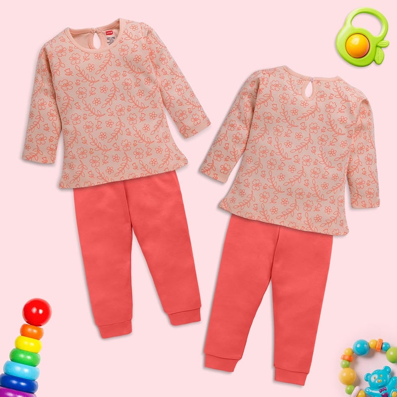 LuvLap Baby Girl Cotton Printed Pack of 3 Full Sleeve Top & Pyjama Set, XXL (18 to 24 Months), Assorted - Image 2