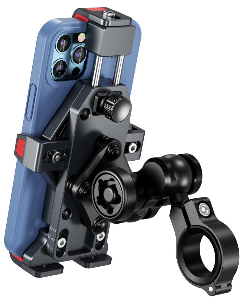 BRCOVAN Anti-Theft Aluminum Alloy Motorcycle Phone Mount with Vibration Dampener & High-Speed Secure Lock, Adjustable Bike Handlebar Cellphone Holder for Bicycle Scooter ATV, Fit 4.7-7.2'' Smartphone - Image 1