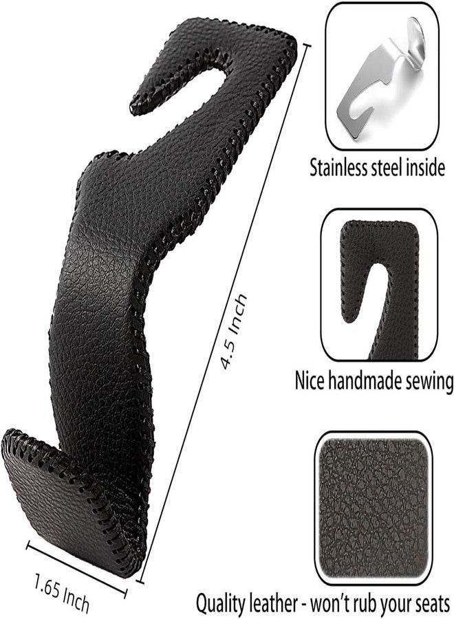 AMVOYOA Headrest Hooks for Car, Back Seat Organizer Black Leather Hanger Holder Hook, for Hanging Purses and Bags and Coats, Pack of 4 - Image 5