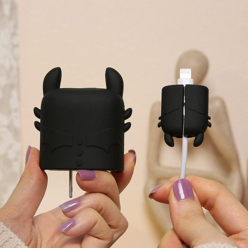 SKYCELL Charger Case Cover with Full Cable Protector 3D Cute Pattern Compatible for iPhone 16, 13, 15, 14 (Black 3D) 18W & 20W - Image 5