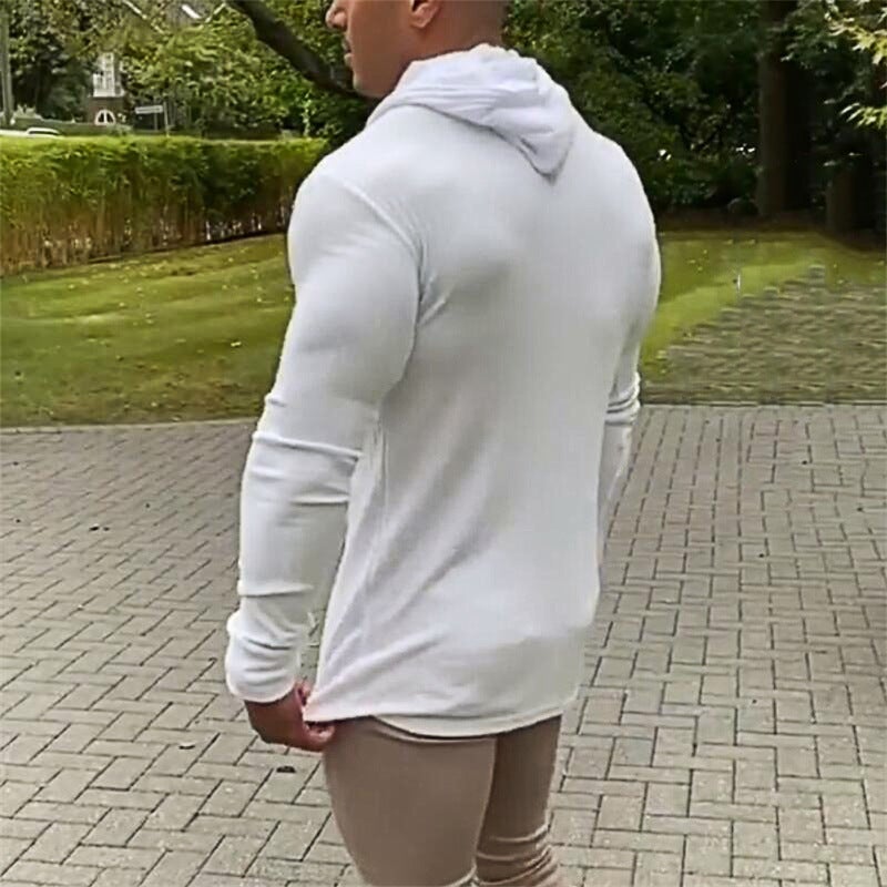 Autumn and Winter Men's Casual Sports Knitted Long-sleeved T-shirt European and American Fashion Pullover Fitness Hooded Training Base Shirt - Image 4